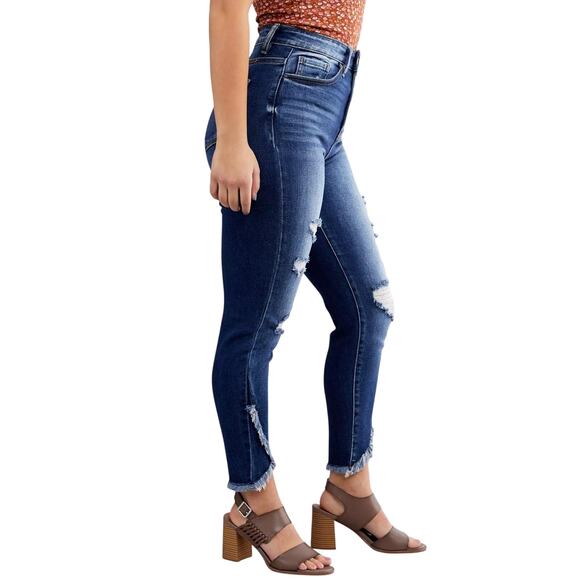 KanCan Kurvy Ultra High Ankle Jean Womens 28 Blue Split Frayed Hem Distressed - Picture 3 of 16